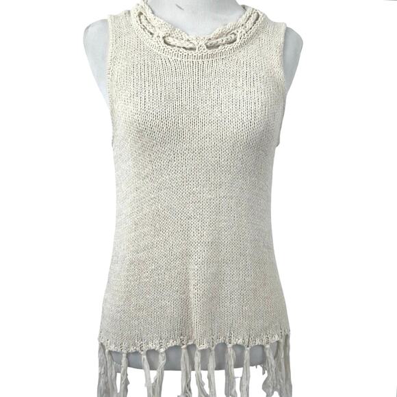 Anthropologie Sweaters - Anthropologie Pepin Crochet Fringe Knit Sweater Boho Cream Women S